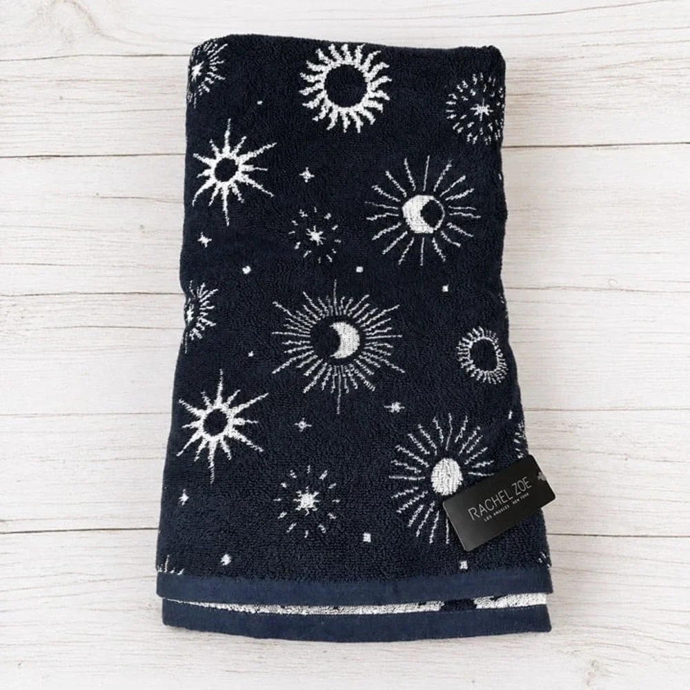 Rachel Zoe Navy Celestial Reversible Beach Towel 100% COTTON NWT Retro Boho